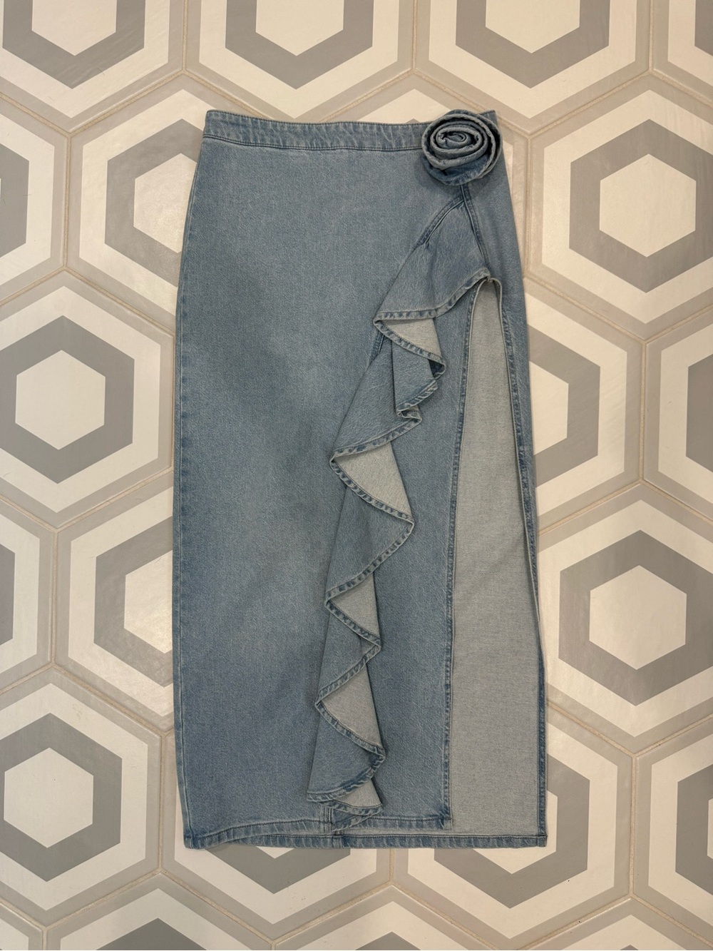 Chelsea & Violet Light Blue Denim Ruffle Pencil Skirt